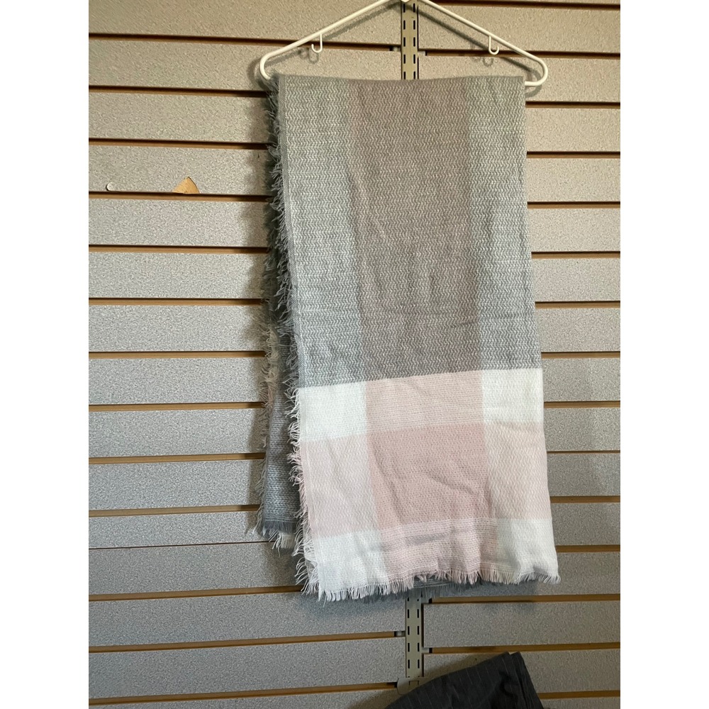 Gray Pink Plaid Blanket Scarf‎ Wrap Shawl with Fringe for Women